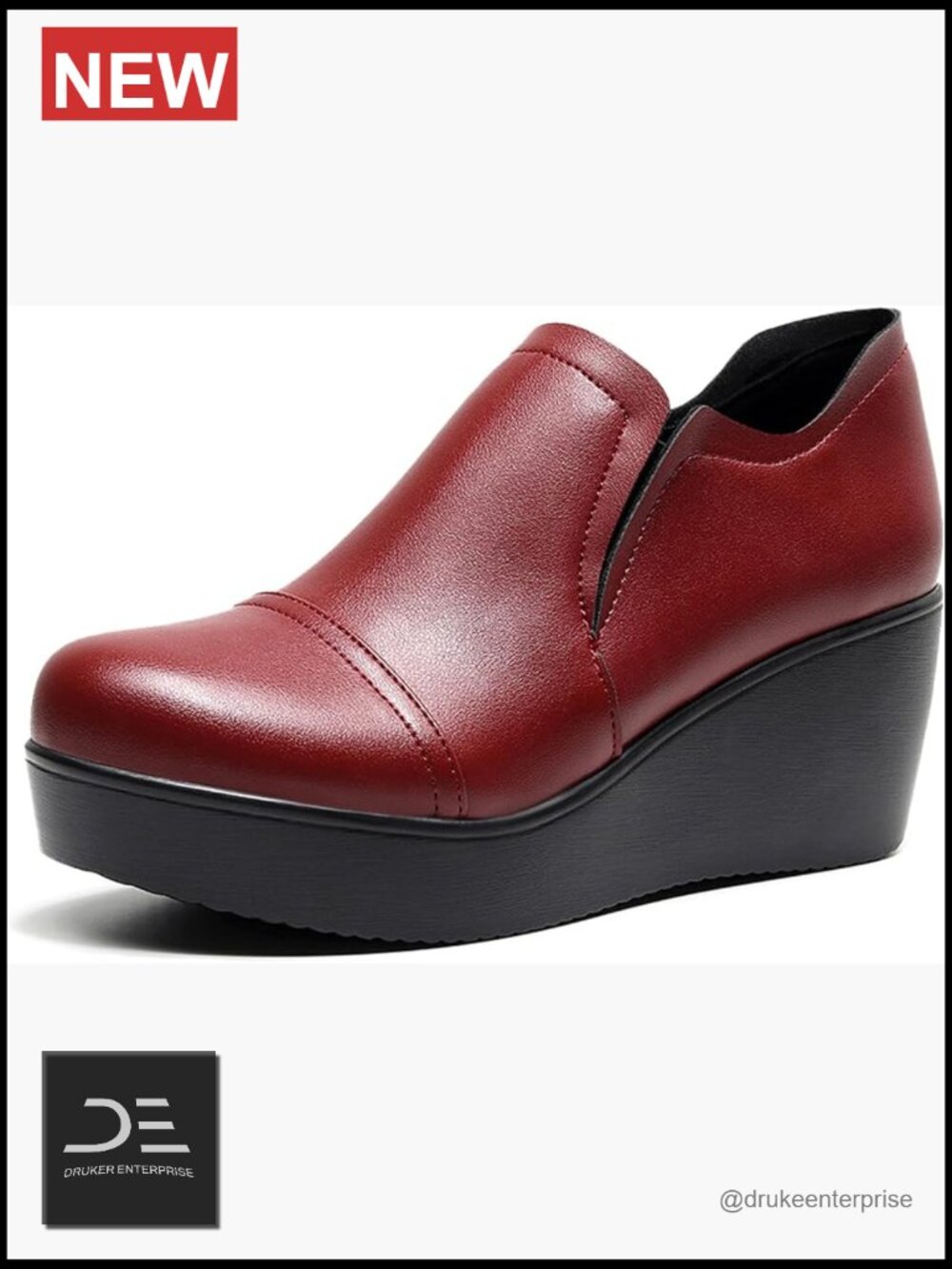 Leather Wedge Heel Slip On Ankle Boots Non Slip Platform Loafers
